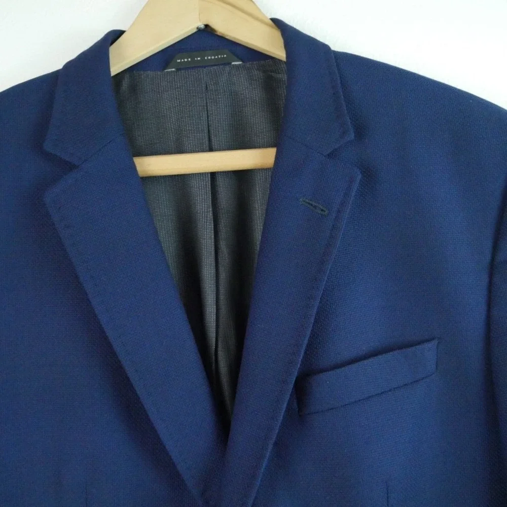 Hugo Boss Mens Blue Wool Stretch Hutson Blazer Jacket Lanificio Tesse Biella 42S